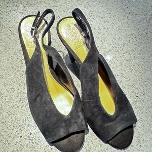 Vince Camuto Black Suede Slingback Peep Toe Heels